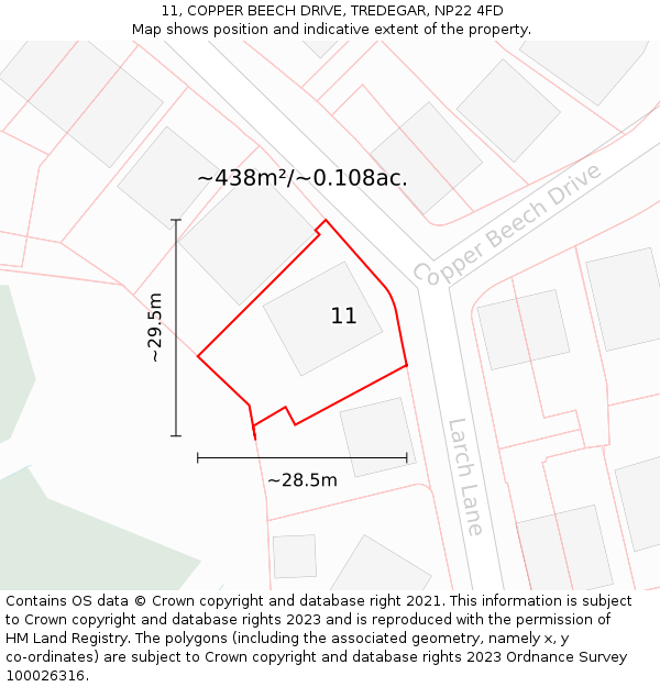 11, COPPER BEECH DRIVE, TREDEGAR, NP22 4FD: Plot and title map