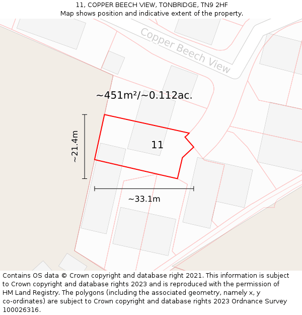 11, COPPER BEECH VIEW, TONBRIDGE, TN9 2HF: Plot and title map