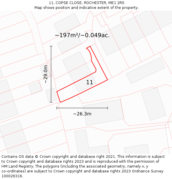 11, COPSE CLOSE, ROCHESTER, ME1 2RS: Plot and title map