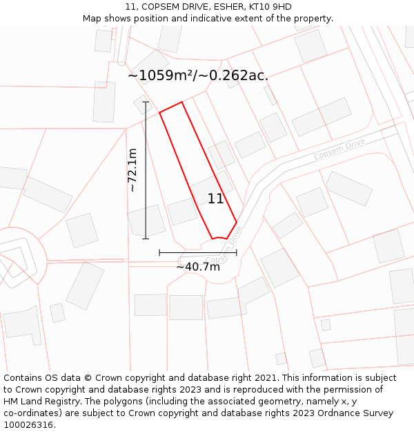 11, COPSEM DRIVE, ESHER, KT10 9HD: Plot and title map