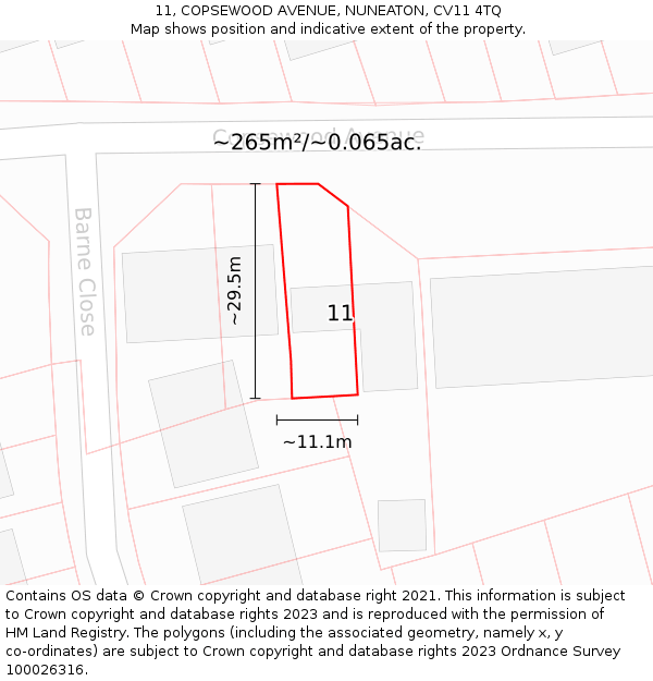 11, COPSEWOOD AVENUE, NUNEATON, CV11 4TQ: Plot and title map