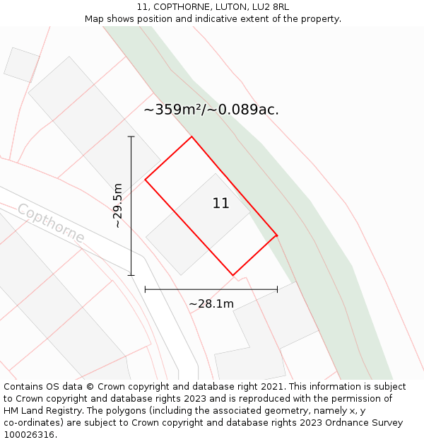 11, COPTHORNE, LUTON, LU2 8RL: Plot and title map