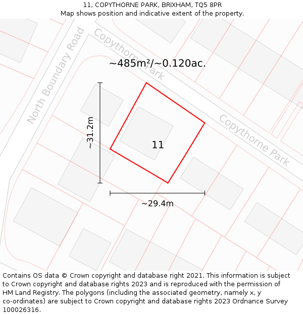 11, COPYTHORNE PARK, BRIXHAM, TQ5 8PR: Plot and title map
