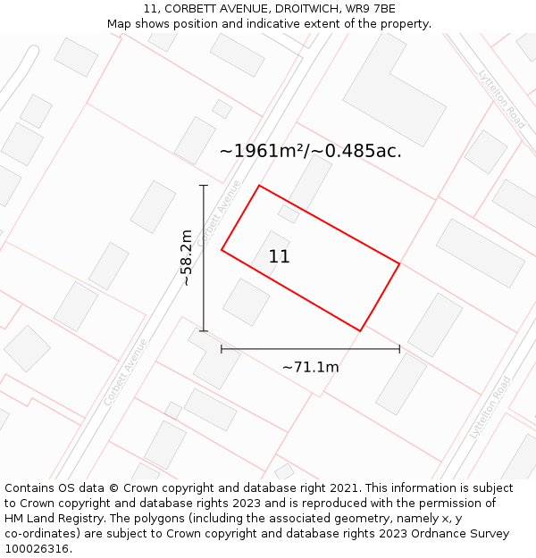 11, CORBETT AVENUE, DROITWICH, WR9 7BE: Plot and title map