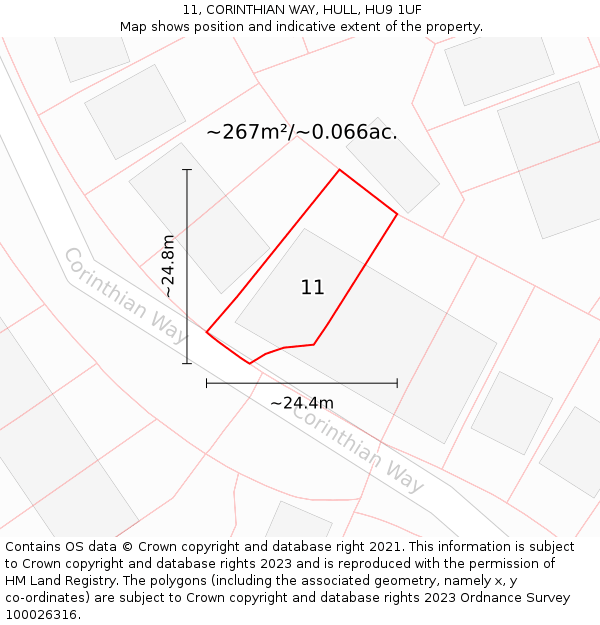 11, CORINTHIAN WAY, HULL, HU9 1UF: Plot and title map