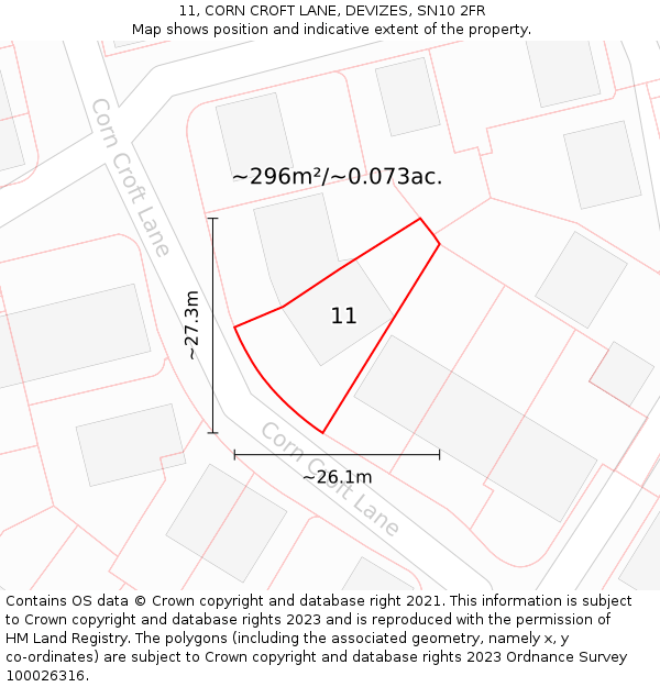 11, CORN CROFT LANE, DEVIZES, SN10 2FR: Plot and title map