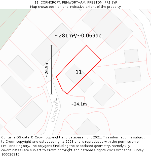11, CORNCROFT, PENWORTHAM, PRESTON, PR1 9YP: Plot and title map