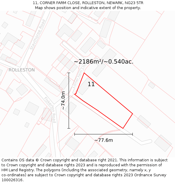 11, CORNER FARM CLOSE, ROLLESTON, NEWARK, NG23 5TR: Plot and title map