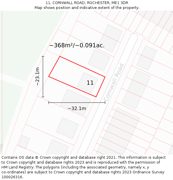 11, CORNWALL ROAD, ROCHESTER, ME1 3DR: Plot and title map