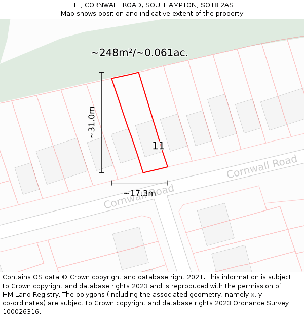 11, CORNWALL ROAD, SOUTHAMPTON, SO18 2AS: Plot and title map