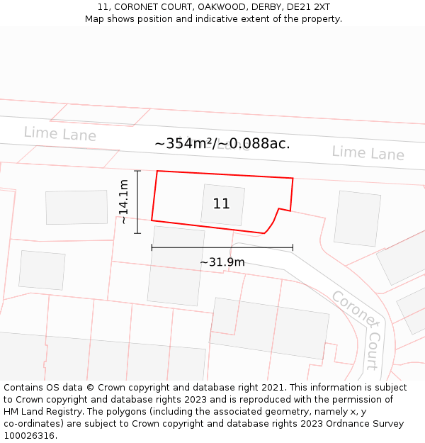 11, CORONET COURT, OAKWOOD, DERBY, DE21 2XT: Plot and title map