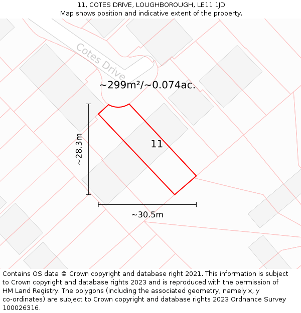 11, COTES DRIVE, LOUGHBOROUGH, LE11 1JD: Plot and title map