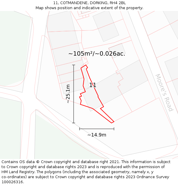 11, COTMANDENE, DORKING, RH4 2BL: Plot and title map