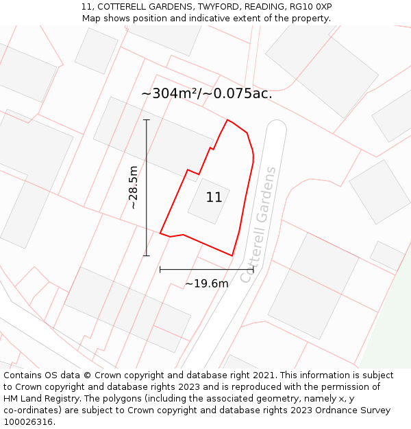 11, COTTERELL GARDENS, TWYFORD, READING, RG10 0XP: Plot and title map