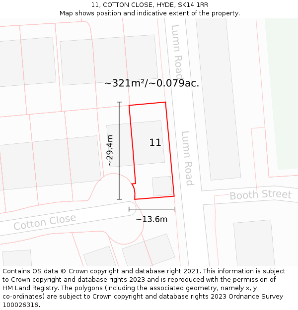 11, COTTON CLOSE, HYDE, SK14 1RR: Plot and title map