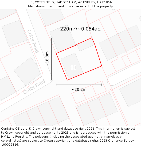11, COTTS FIELD, HADDENHAM, AYLESBURY, HP17 8NN: Plot and title map