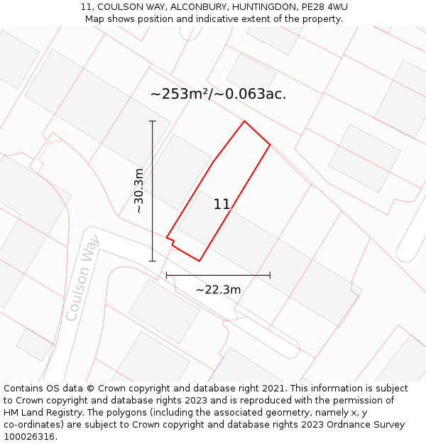 11, COULSON WAY, ALCONBURY, HUNTINGDON, PE28 4WU: Plot and title map