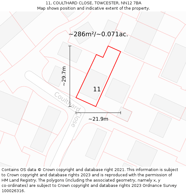 11, COULTHARD CLOSE, TOWCESTER, NN12 7BA: Plot and title map