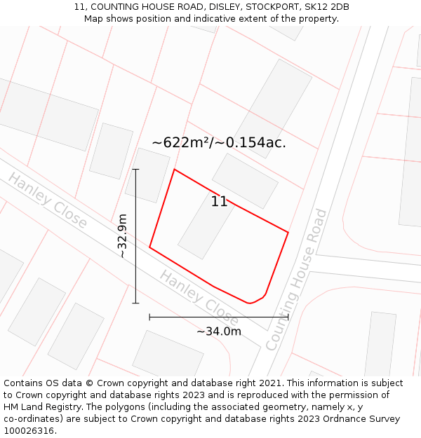 11, COUNTING HOUSE ROAD, DISLEY, STOCKPORT, SK12 2DB: Plot and title map