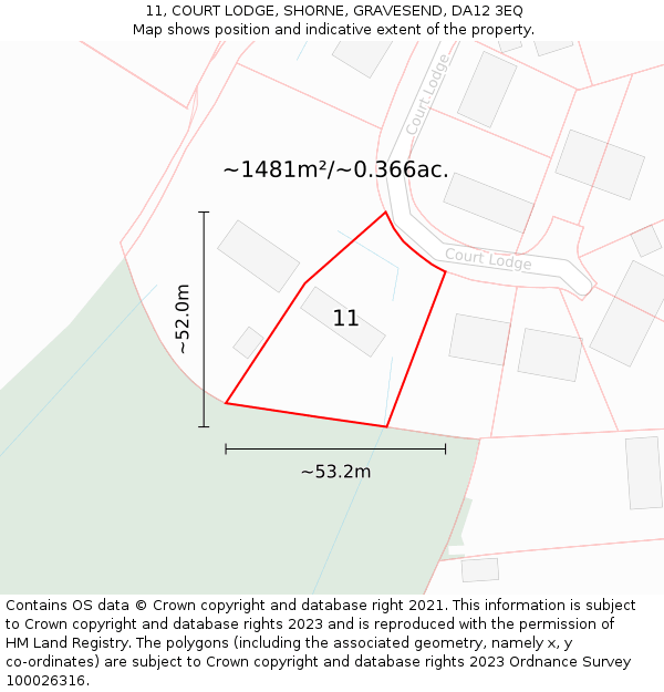 11, COURT LODGE, SHORNE, GRAVESEND, DA12 3EQ: Plot and title map