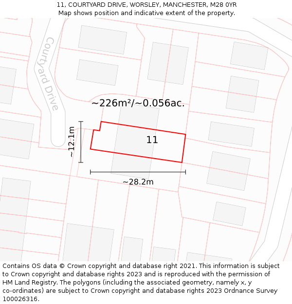 11, COURTYARD DRIVE, WORSLEY, MANCHESTER, M28 0YR: Plot and title map