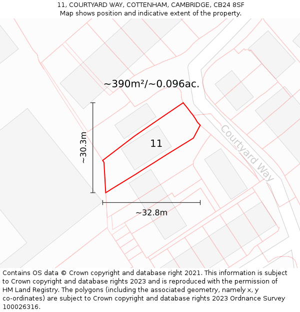 11, COURTYARD WAY, COTTENHAM, CAMBRIDGE, CB24 8SF: Plot and title map