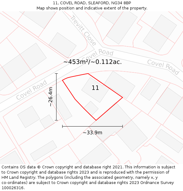 11, COVEL ROAD, SLEAFORD, NG34 8BP: Plot and title map