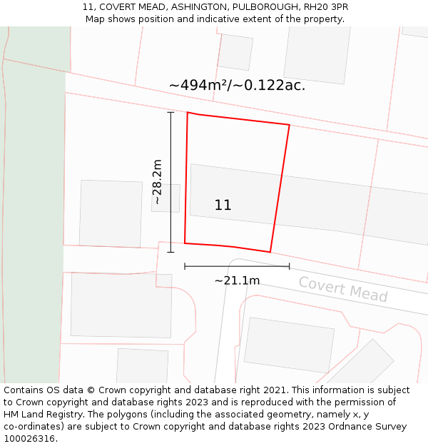 11, COVERT MEAD, ASHINGTON, PULBOROUGH, RH20 3PR: Plot and title map