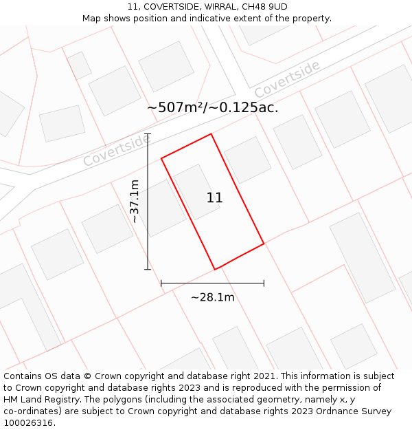 11, COVERTSIDE, WIRRAL, CH48 9UD: Plot and title map
