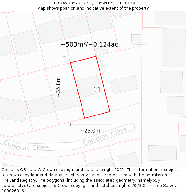 11, COWDRAY CLOSE, CRAWLEY, RH10 7BW: Plot and title map