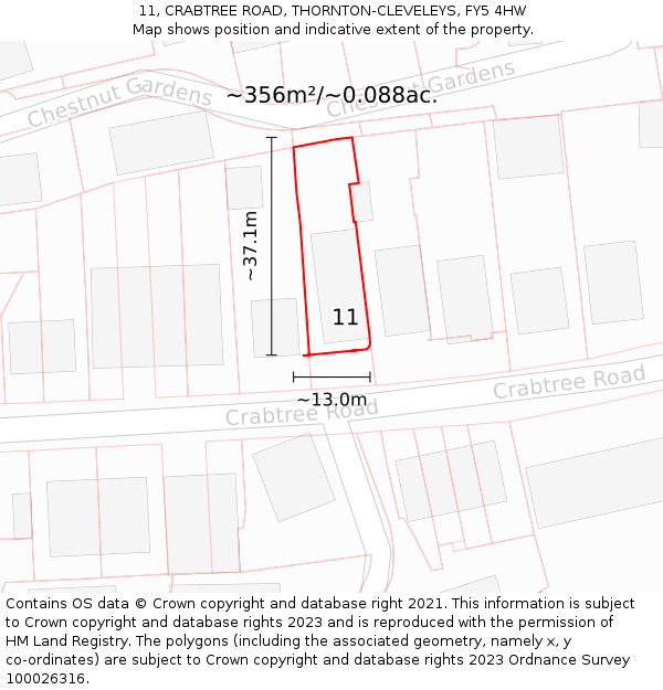 11, CRABTREE ROAD, THORNTON-CLEVELEYS, FY5 4HW: Plot and title map