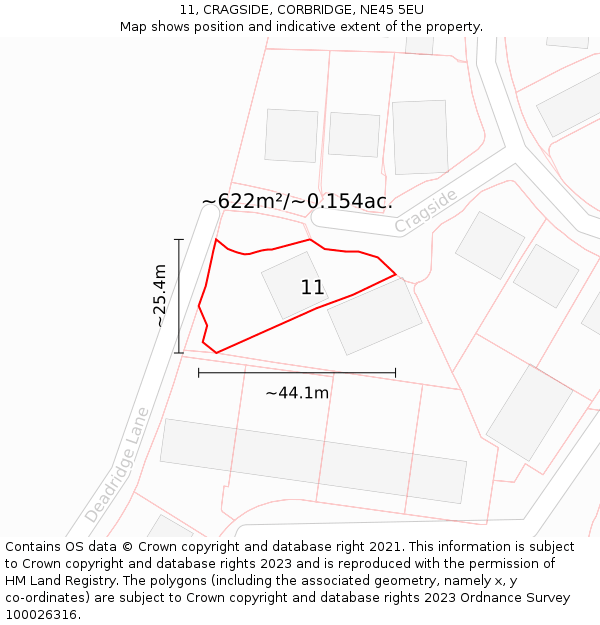 11, CRAGSIDE, CORBRIDGE, NE45 5EU: Plot and title map