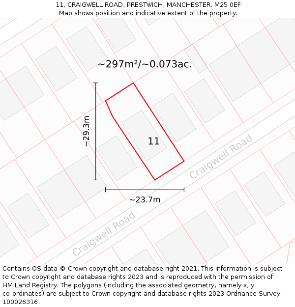 11, CRAIGWELL ROAD, PRESTWICH, MANCHESTER, M25 0EF: Plot and title map