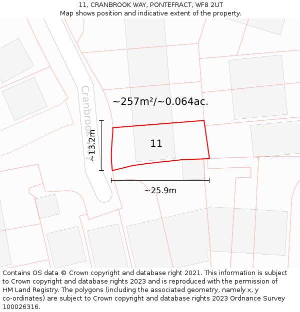 11, CRANBROOK WAY, PONTEFRACT, WF8 2UT: Plot and title map