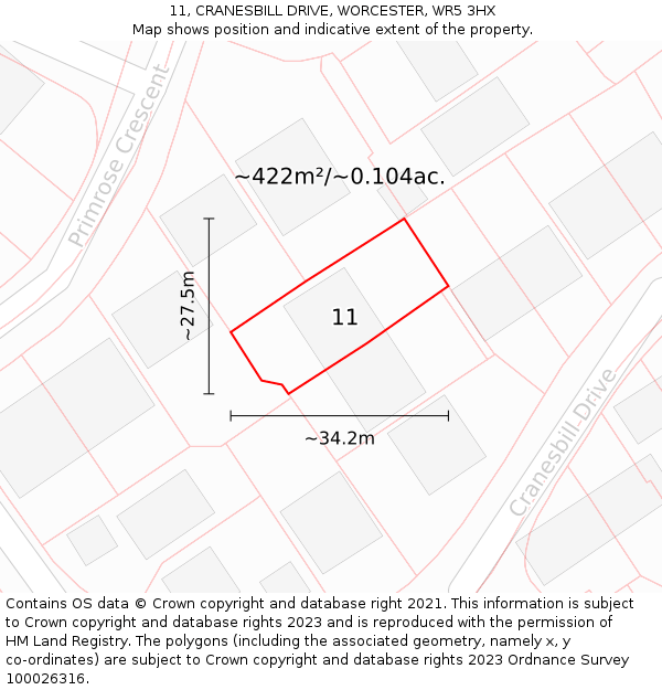 11, CRANESBILL DRIVE, WORCESTER, WR5 3HX: Plot and title map