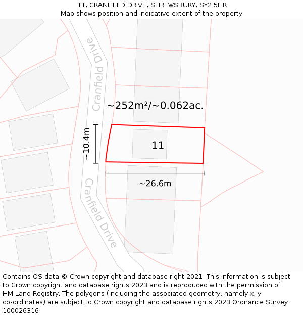 11, CRANFIELD DRIVE, SHREWSBURY, SY2 5HR: Plot and title map