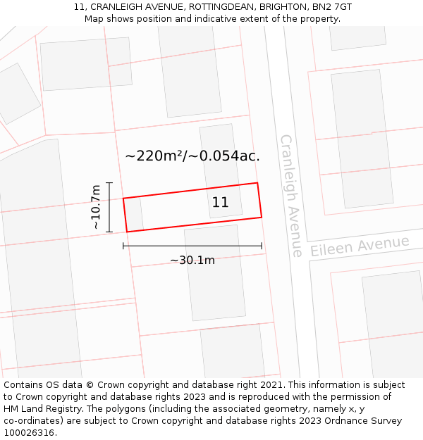 11, CRANLEIGH AVENUE, ROTTINGDEAN, BRIGHTON, BN2 7GT: Plot and title map