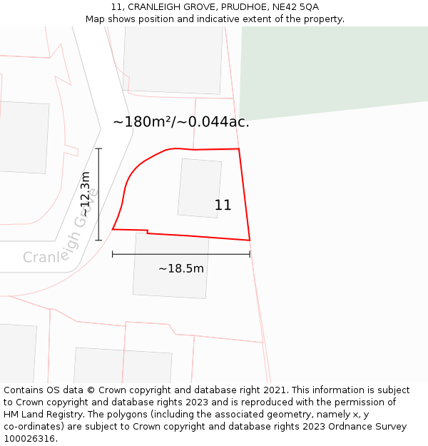 11, CRANLEIGH GROVE, PRUDHOE, NE42 5QA: Plot and title map