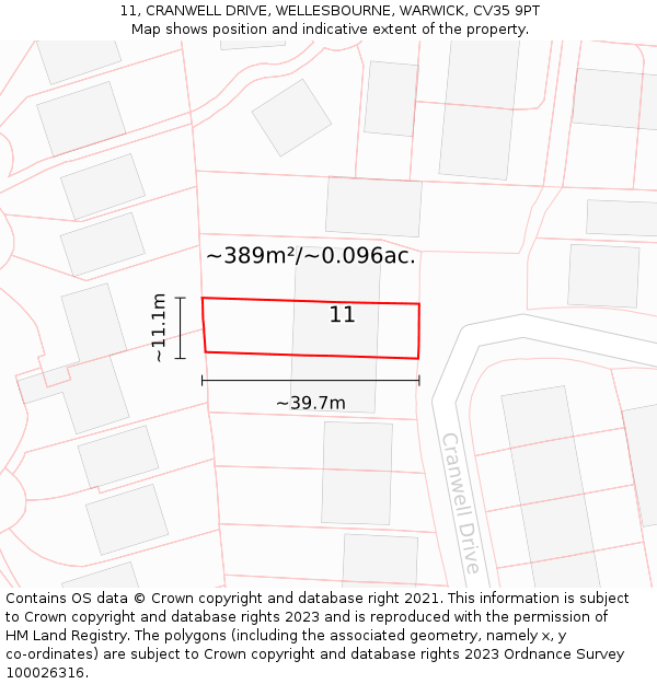 11, CRANWELL DRIVE, WELLESBOURNE, WARWICK, CV35 9PT: Plot and title map