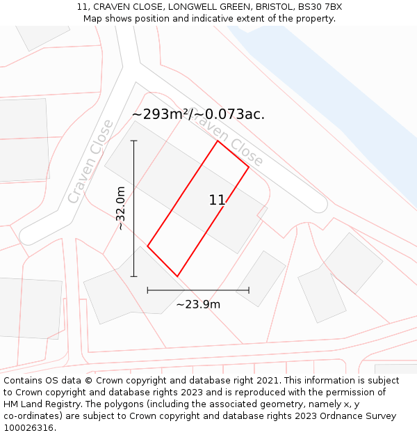11, CRAVEN CLOSE, LONGWELL GREEN, BRISTOL, BS30 7BX: Plot and title map