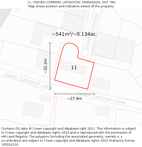 11, CRAVEN COMMON, UFFINGTON, FARINGDON, SN7 7RN: Plot and title map
