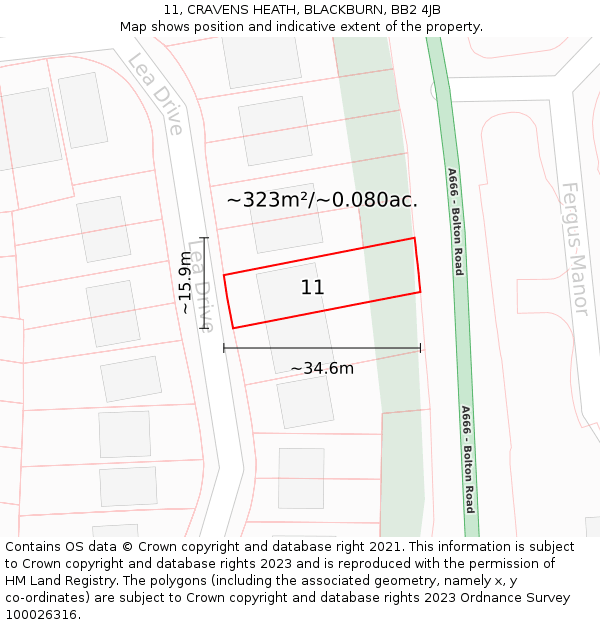 11, CRAVENS HEATH, BLACKBURN, BB2 4JB: Plot and title map