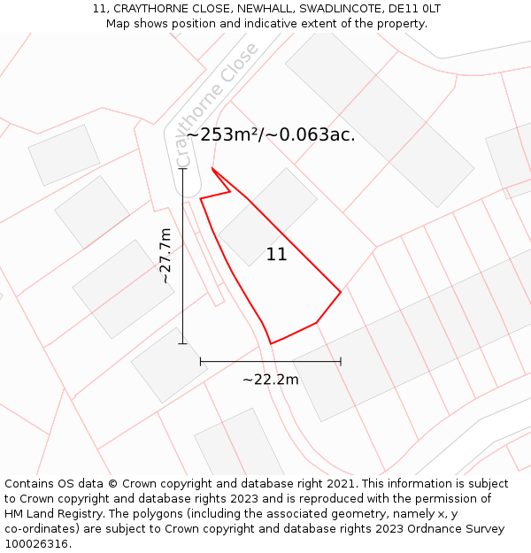 11, CRAYTHORNE CLOSE, NEWHALL, SWADLINCOTE, DE11 0LT: Plot and title map