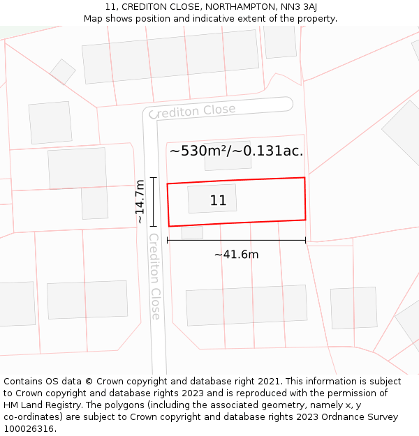 11, CREDITON CLOSE, NORTHAMPTON, NN3 3AJ: Plot and title map