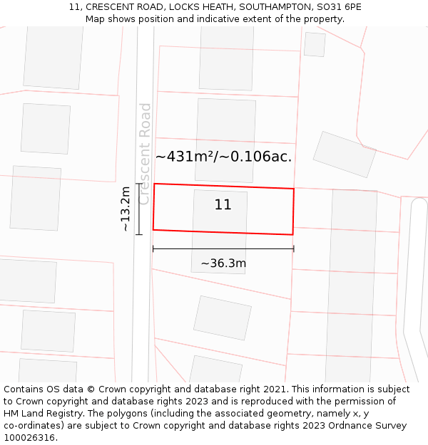 11, CRESCENT ROAD, LOCKS HEATH, SOUTHAMPTON, SO31 6PE: Plot and title map