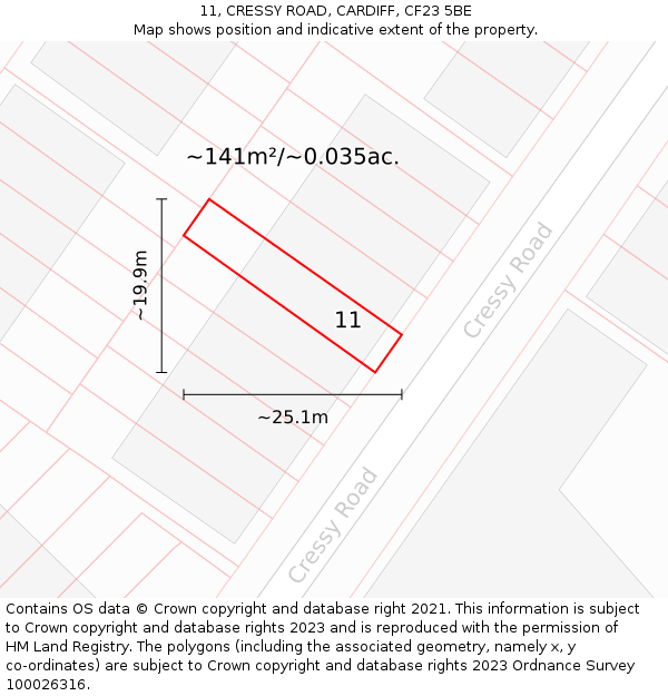 11, CRESSY ROAD, CARDIFF, CF23 5BE: Plot and title map