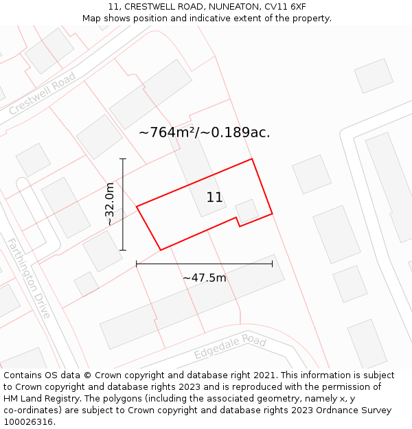 11, CRESTWELL ROAD, NUNEATON, CV11 6XF: Plot and title map