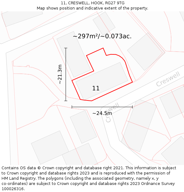 11, CRESWELL, HOOK, RG27 9TG: Plot and title map