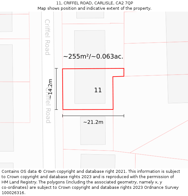11, CRIFFEL ROAD, CARLISLE, CA2 7QP: Plot and title map