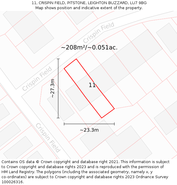 11, CRISPIN FIELD, PITSTONE, LEIGHTON BUZZARD, LU7 9BG: Plot and title map